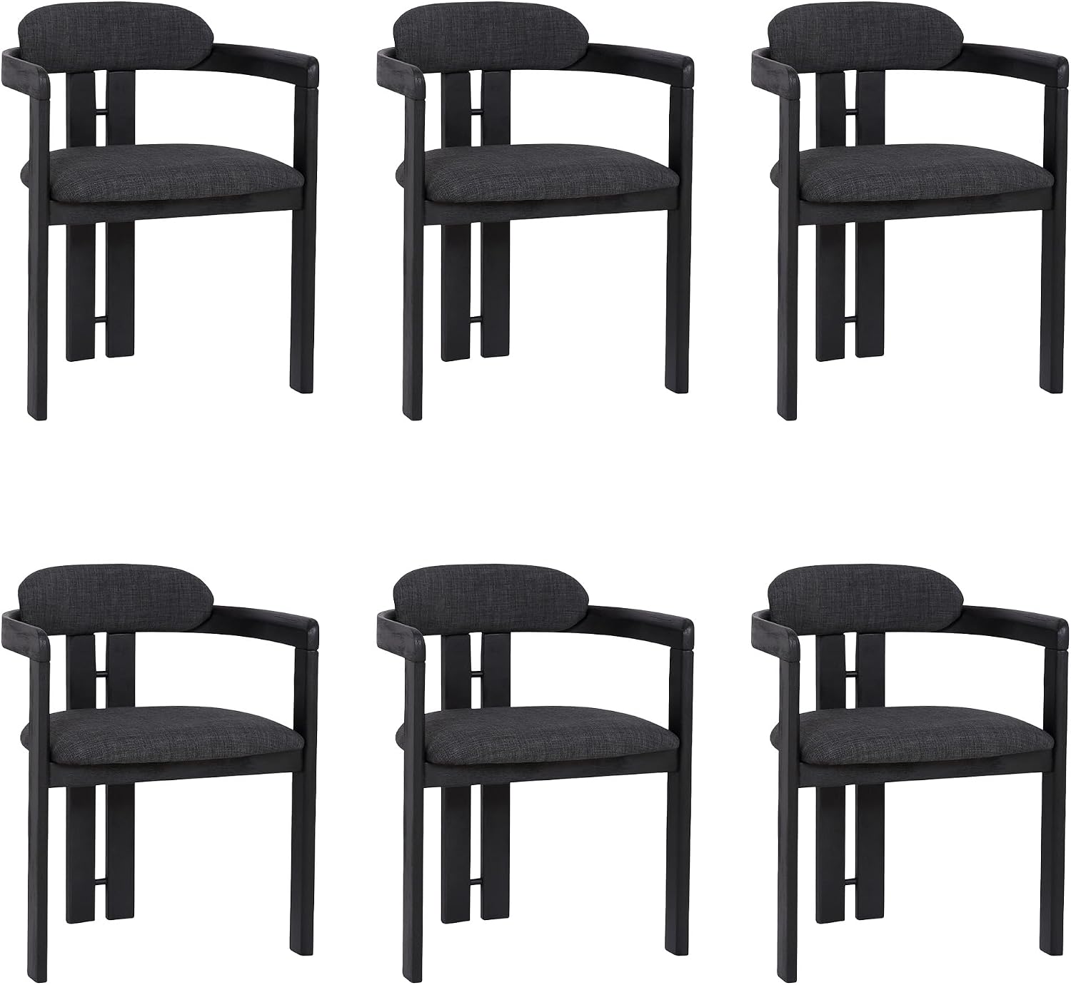 Armen Living Jazmin Contemporary Dining Chair in Black Brushed Wood Finish and Charcoal Fabric - Set of 6