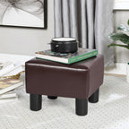 Homebeez 13" Small Footstool PU Leather Ottoman Footrest Modern Home Living Room Bedroom Square Stool with Padded Seat Plastic Legs, Dark Brown