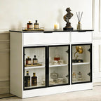 Buffet Cabinet with Drawers, Buffet Storage Cabinet with Transparent Glass Doors, Kitchen Supplies Storage Cabinet, Wooden Coffee Bar Table for Dining Room,Living Room Entrance, White
