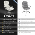 Office Chair, Home Desk Chair, Ergonomic Computer Chair with Lumbar Support, Executive Leather Chair with Flip-Up Armrests, Big and Tall Swivel Rolling Chair, White
