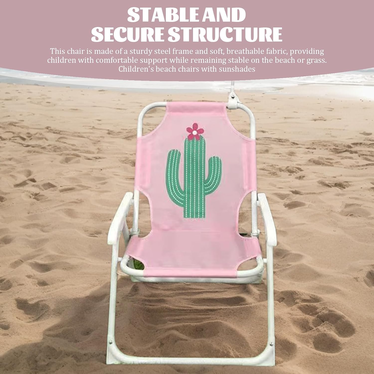 Kids Beach Chair with Umbrella, Foldable & Detachable Portable Oxford Cloth Cute Kids Beach Chair with Canopy for Outdoor Summer, Cactus