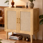 ITEFDTUTNE Rattan Cabinet, Buffet Storage Cabinet Sideboard with 2 Doors & Solid Wood Feet, for Hallway, Entryway, Living Room,or Kitchen