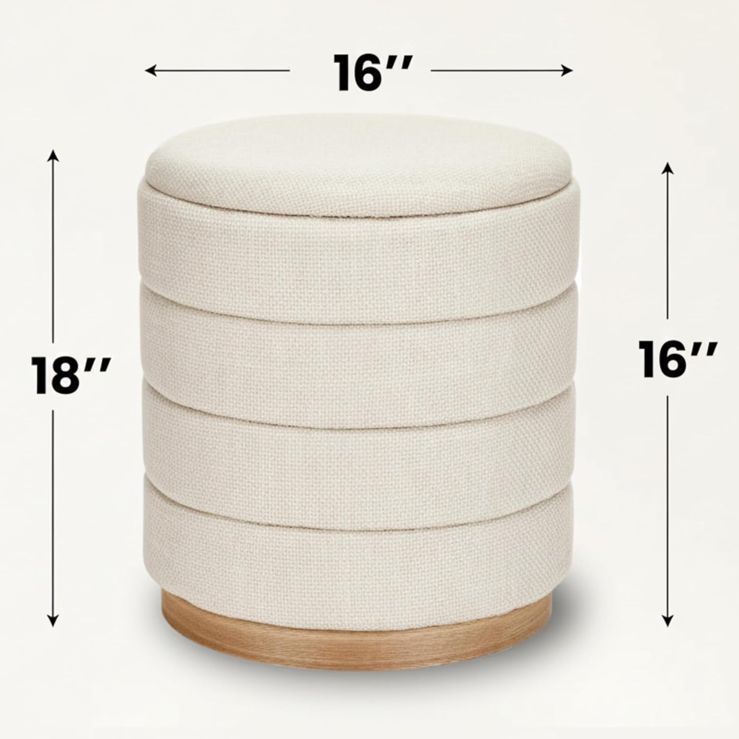 Round Storage Ottoman, Small Linen Upholstery Footrest Still with Foam Padded Seat for Living Room Bedroom, Beige