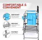 OmySalon 26" Extra Tall Director Chair w/Side Table, Heavy-Duty Steel Frame Portable Folding Bar Stool w/Storage Pockets, for Makeup Artist, Salon, Studio, Camping, 301 lbs Capacity (Navy)