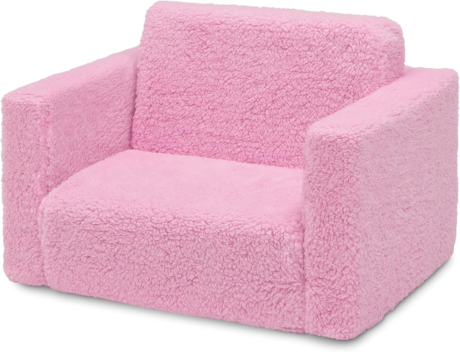 Delta Children Cozee Flip-Out Sherpa 2-in-1 Convertible Chair to Lounger for Kids, Pink