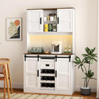 74" High Kitchen Pantry Cabinet, Large Kitchen Buffet with U+B Charging Port, 3 Shelves and 1 Drawer for Dining Room, Living Room, White