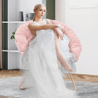 Cozy Saucer Chair, Living Room Chair, Faux Fur Soft Thick Padded Folding Chair, Comfortable Moon Chair for Living Room, Bedroom, Reading Nook, Modern Style, Pink