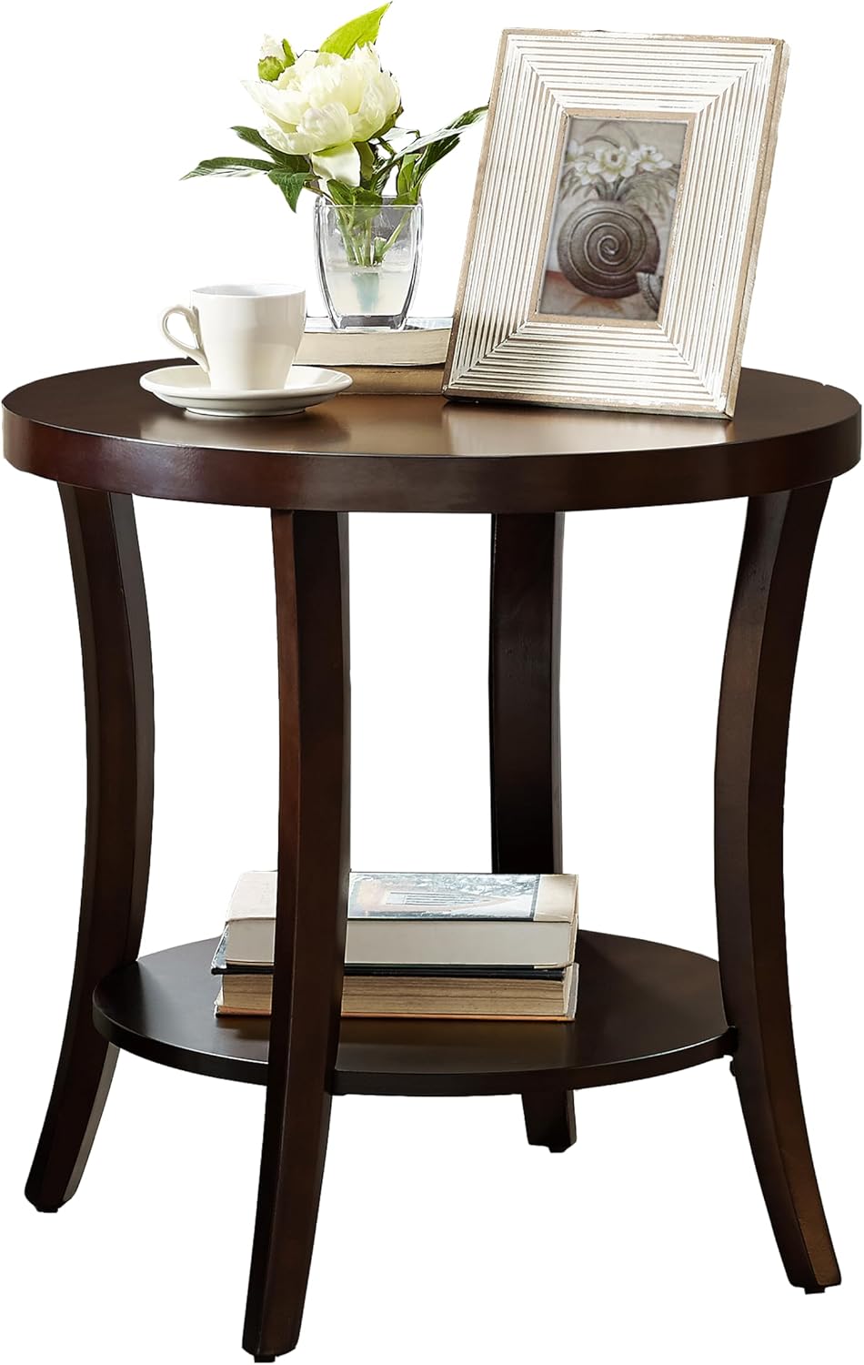 23" Contemporary Wooden Side Table, End Table with Storage Shelf, Accent Table with Wide Display Space for Indoor Home Decor, Espresso