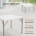 VINGLI White Card Square Table, 38 inch Foldable Legs Full Table Top, Easy to Set up and Store, Folding Portable for Game Puzzles, Gathering, Party, Dining, Indoor, Outdoor, Outside