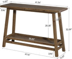 41.3" Farmhouse Console Table, Solid Wood Entryway Table with Storage Shelf, 2 Tiers of Narrow Behind Couch Sofa Furniture for Living Room, Hallway, Foyer, Easy Assembly, Brown
