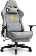Symino Gaming Chair with Foot Rest, 3D Armrests PU Leather High Back Ergonomic Office Chair, 150° Recline Computer Desk Chair, Diamond Stitching, Grey