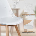 OLIXIS Set of 4 Dining Kitchen Mid-Century Modern Chairs with Wood Legs and PU Leather Cushion for Living Room Bedroom Outdoor Lounge, White