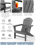 Farmhouse Adirondack Chair Wood Texture, Poly Lumber Patio Chairs, Pre-Assembled Weather Resistant Outdoor Chairs for Pool, Deck, Backyard, Garden, Fire Pit Seating, Slate Gray