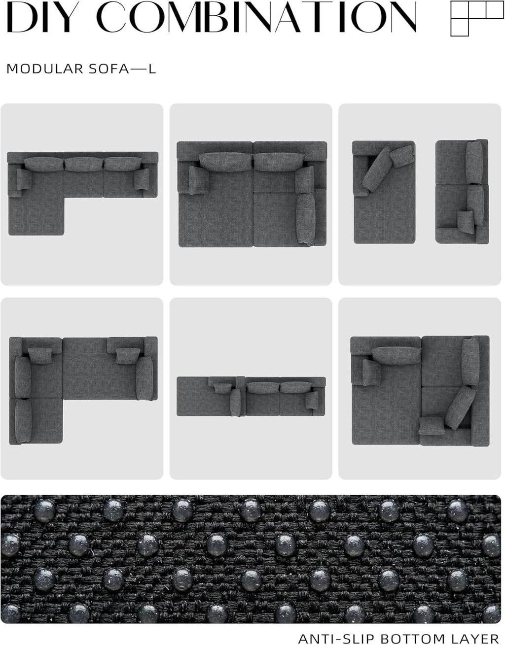 Lifelink 108" Boneless Couch L-Shaped Modular Sectional: Couches for Living Room - Cloud Sofa with Deep Seat High Back - Oversized Left Facing Chaise - No Assembly Required - Grey