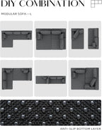 Lifelink 108" Boneless Couch L-Shaped Modular Sectional: Couches for Living Room - Cloud Sofa with Deep Seat High Back - Oversized Left Facing Chaise - No Assembly Required - Grey
