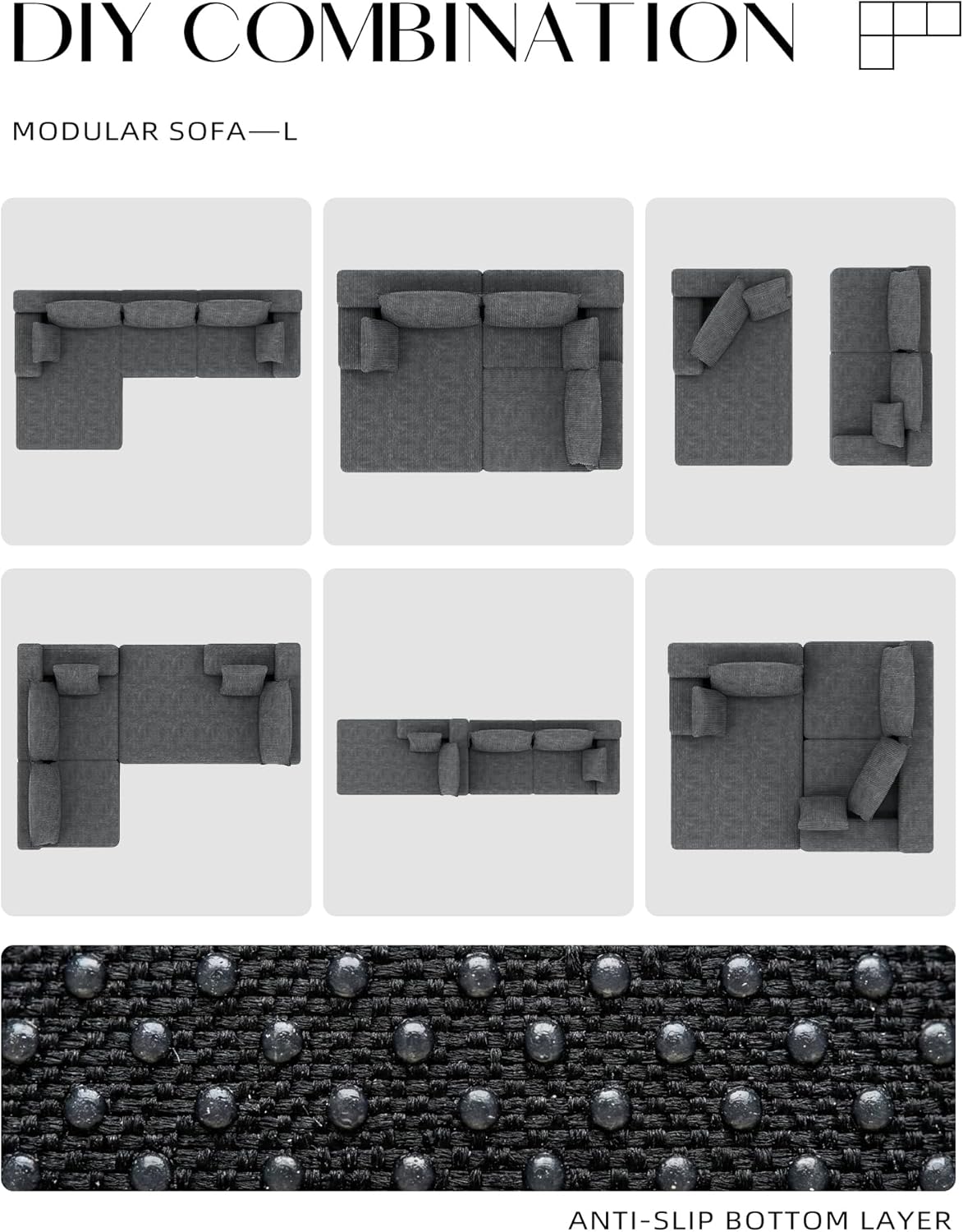 Lifelink 108" Boneless Couch L-Shaped Modular Sectional: Couches for Living Room - Cloud Sofa with Deep Seat High Back - Oversized Left Facing Chaise - No Assembly Required - Grey