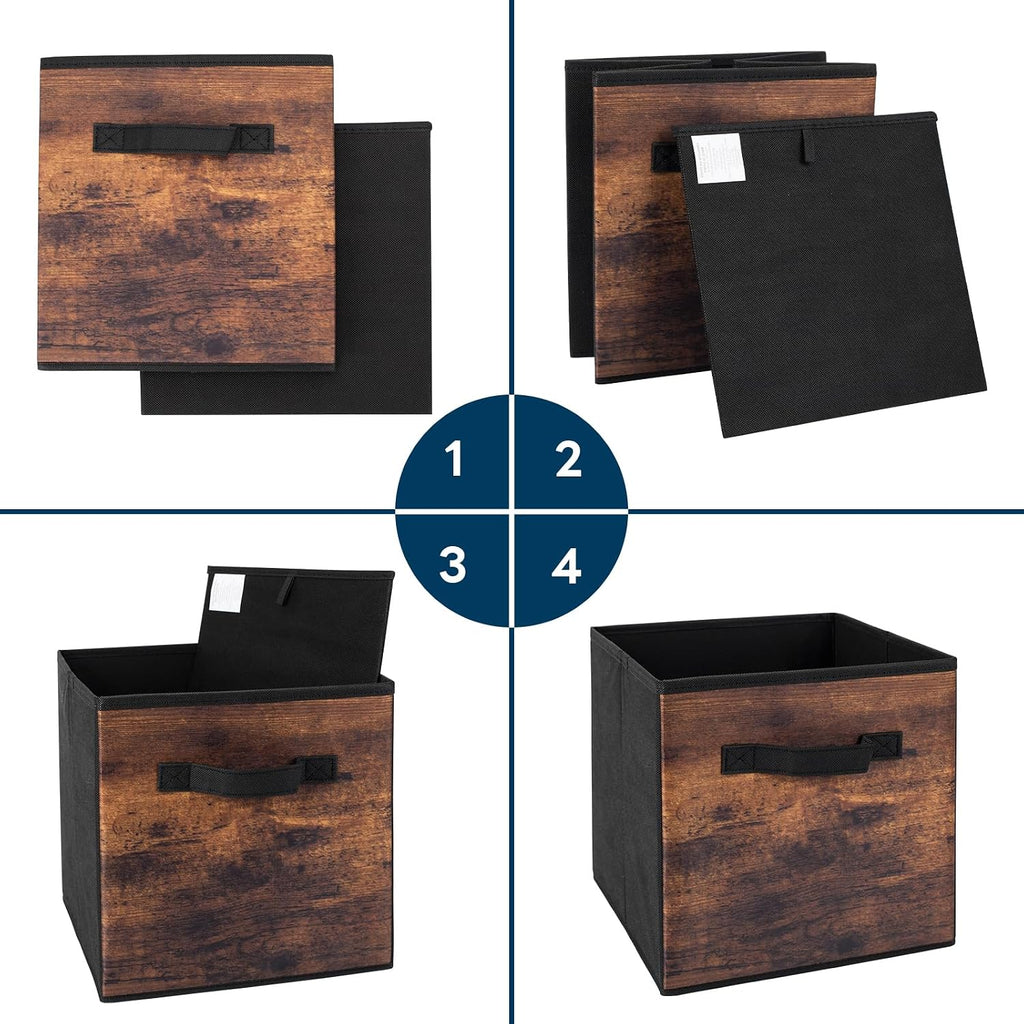 EWES 11 Inch Fabric Storage Cubes, 8 Pack Foldable Storage Bins with Handle, Storage Baskets Box for Shelves, Closet, Organizer, Rustic Brown and Black