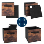EWES 11 Inch Fabric Storage Cubes, 8 Pack Foldable Storage Bins with Handle, Storage Baskets Box for Shelves, Closet, Organizer, Rustic Brown and Black