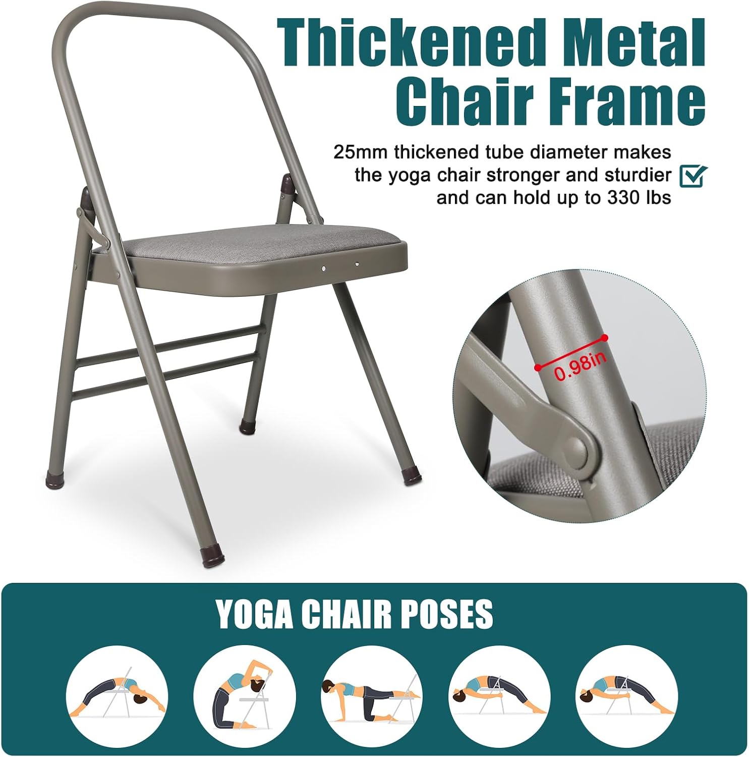 INNOLIFE Foldable Backless Yoga Chair with Resistance Band for Abs & Core, Flexibility and Strength Training and Back Pain Relieving