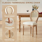 Virabit French Dining Chairs Set of 4, Hand-Woven Rattan Farmhouse Upholstered Dining Chairs with Curved Backrest and Beautifully Carved Solid Wood Frame for Living Room, Kitchen, Restaurant