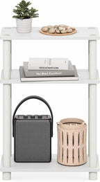 Furinno Turn-N-Tube Narrow Side Table, 3-Tier Rectangular Modern End Table with Storage Shelf, Slim Toolless Assembly Nightstand, Night Stand, Bedside Table, for Living Room, Bedroom, White