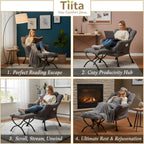 Tiita Modern Large Accent Chair with Ottoman, Comfy Leisure Sofa Armchair with Footrest, Reading Chair for Bedroom, Living Room, Dorm Rooms, Garden Dark Grey
