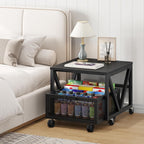 HOOBRO Mini Fridge Stand with Movable Storage Basket, Mini Fridge Cabinet with Wheels, Sturdy Metal Frame, for Home, Office, Dorm, Black BB255TL01