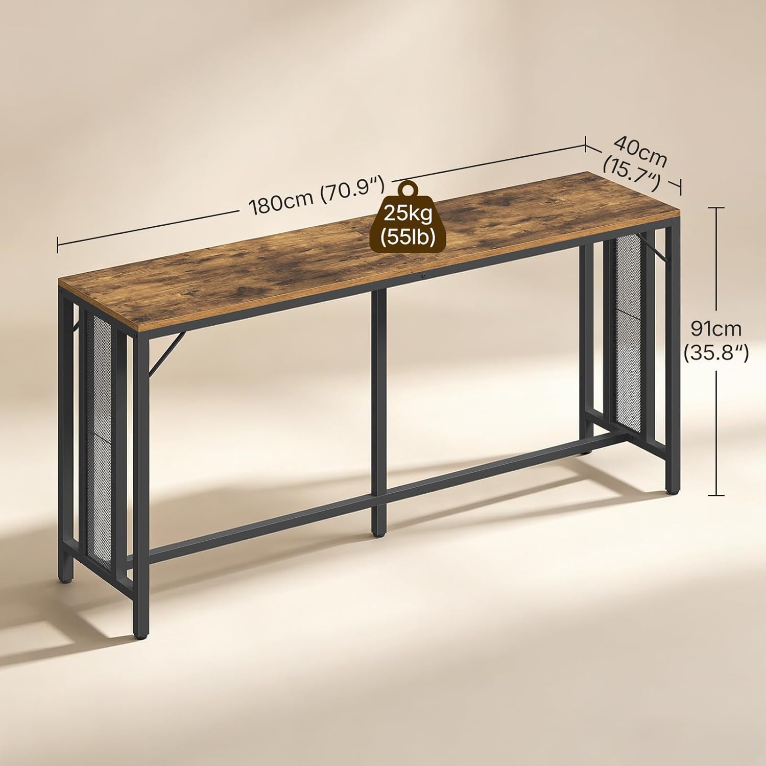 YATINEY 70.9" Bar Table, Long Counter Bar Height Table, Rectangular Bar Pub Table with Metal Frame, for Dining Room, Living Room, Kitchen, Balcony, Rustic Brown and Black BT13BR