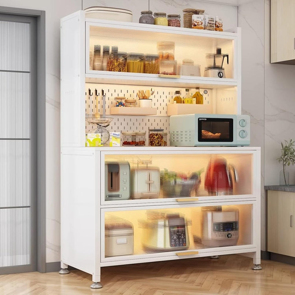 Kitchen Storage Cabinet, Microwave Stand with Flip-up Doors, Kitchen Pantry Storage Cabinet with Rolling Wheels, DIY Backplane Creative, Tall Cupboard for Kitchen, Living Room, Dining Room(White,80*42