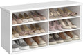 VASAGLE Shoe Bench, Storage Bench, 6 Compartments, Adjustable Shelves, for Living Room, Entryway, Dorm, 11.6 x 39.4 x 19.7 Inches, Cloud White ULSB036W01