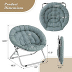 Athena Collection Comfy Saucer Chair, Folding Oversized Cozy Chair for Bedroom Living Room Fabric Reading Chair, Foldable Metal Frame Round Moon Chair for Adult Set of 2, Teal