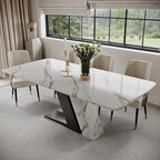 POVISON 71" Luxury Modern Dining Table for 6, Sintered Stone Dining Table Top with Z-Shaped Stainless Steel Pedestal, Rectangle Dining Room Table (Table Only)