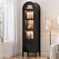 71" Narrow Arched Display Cabinet with Glass Doors, 5-Tier Curio Cabinet with LED Lights for Collectibles, Tall Bookcase Kitchen Pantry Storage Cabinet for Corner, Small Space, Living Room, Black
