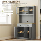 71-inch Height Kitchen Pantry, freestanding with Reversible Adjustable Shelves Three Heights, Wide countertop Cable Access, Gray and Yellow Oak Finish
