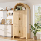 PRETZI 71" Arched Cabinet with Doors, Tall Arched Kitchen Pantry Storage Cabinet and Adjustable Shelves, Modern Fluted Natural Wood Cupboard for Kitchen, Dining Room, Bathroom