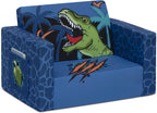 Delta Children Cozee Kids Couch 2-Seater Kids Sofa, Convertible 2-in-1 Flip Open Toddler Couch Sleeper, Foam Chair for Playroom & Bedroom, Bed Lounger, Comfy Play Sleeping Lounge Chair, Dinosaur