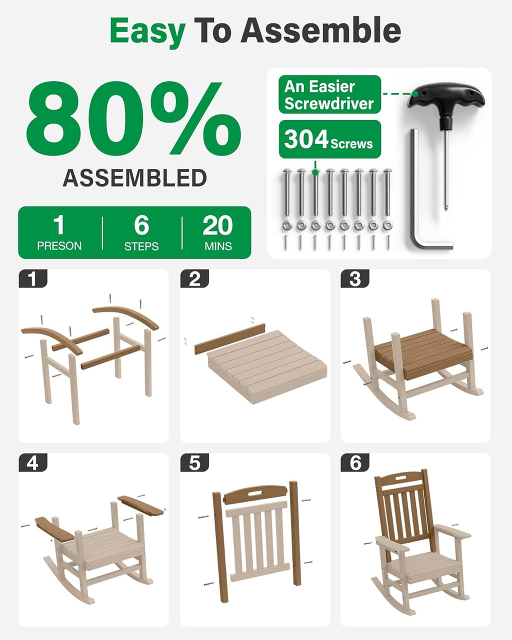 YEFU Outdoor Rocking Chairs Set of 2, Rocking Chairs Outdoor Weather Resistant, Porch Rocker Oversized, Patio Rocker Poly, for Lawn Garden, Heavy-Duty 350lbs(Teak)