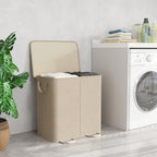 Lifewit Double Laundry Hamper with Lid and Removable Laundry Bags, Large Collapsible 2 Dividers Dirty Clothes Basket with Handles for Bedroom Laundry Room Closet Bathroom College, 136L Beige