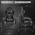 Gaming Chair with Footrest & Lumbar Support, PU Leather High Back Ergonomic Height Adjustable Swivel Office Desk Chair for Adults Gaming, Working, Black Grey