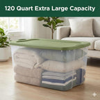 Large Clear Plastic Storage Bins with Lids, 120 Quart Heavy Duty Storage Totes with EZ Carry Handles, Stackable Extra Large Storage Containers for Garage, Closet, Basement Organization