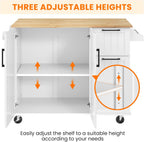 Yaheetech Kitchen Island Cart with Drop Leaf, Kitchen Breakfast Bar on 5 Universal Wheels with Storage Cabinet, Rubberwood Top, 3 Drawers, Spice Rack for Dining Room, 49W x 29.5D x 36H, White