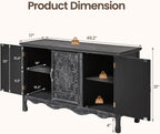 RoyalCraft Buffet Cabinet with Storage, Vintage Solid Wood Sideboard Table Coffee Bar Wine Bar Storage Cabinet with 3 Doors for Dining Room, Living Room, Hallway, Distressed Black