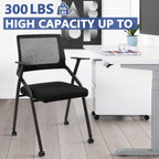 CLATINA Ergonomic Stackable & Foldable Conference Room Chairs, Mesh Office Chair with Arms and Wheels for Office Waiting Room Meeting Lobby Church School Receptions and Training Black