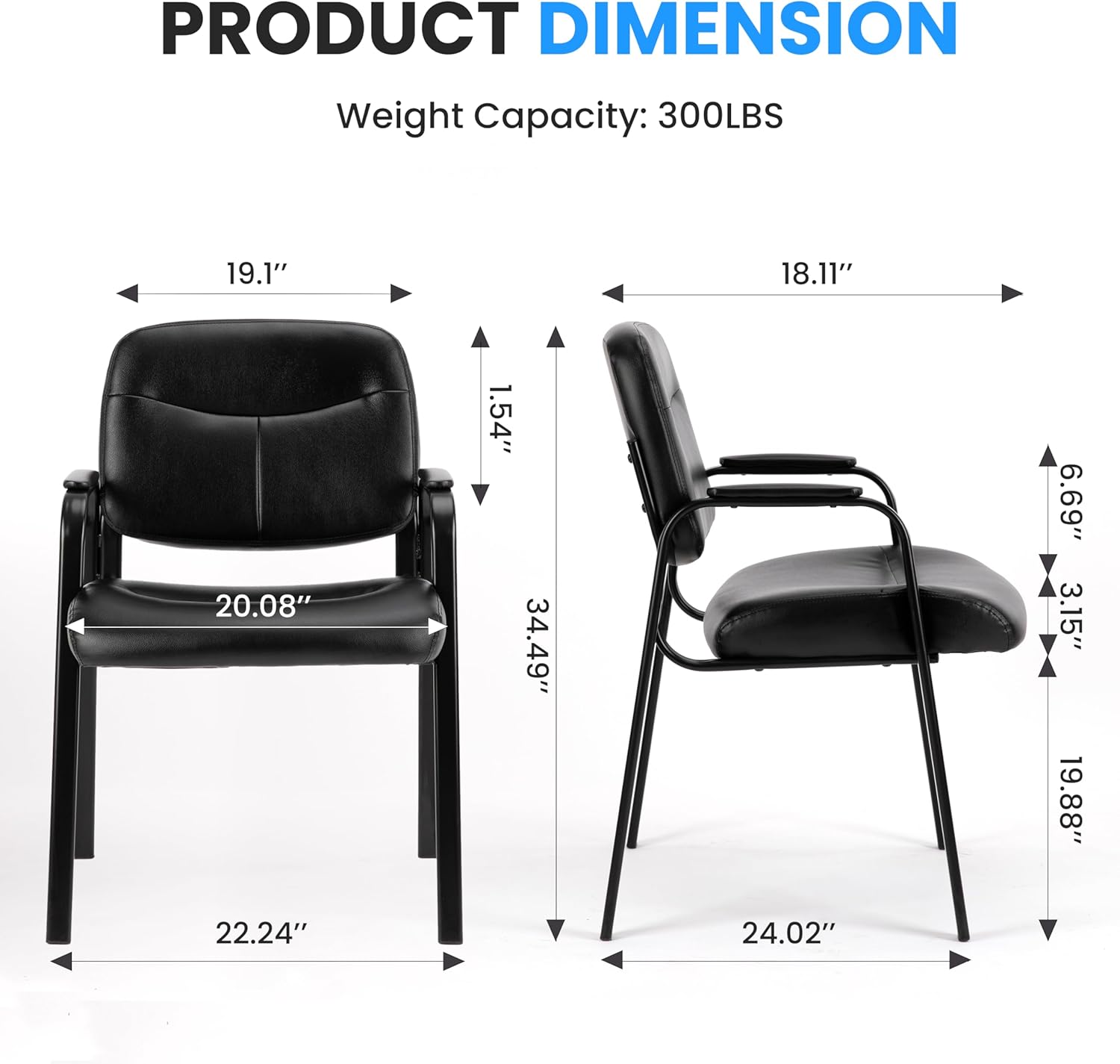 Simple Deluxe Leather Guest Chair with Padded Arm, Waiting Room Chairs Stationary Rest for Reception Area Conference Room Lobby Home Computer Desk Bedroom Elderly, 2 Pack