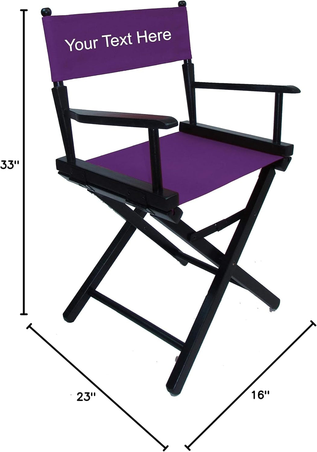 TLT Personalized Imprinted Commercial 18 Inch Table Height Black Frame Director's Chair - Purple