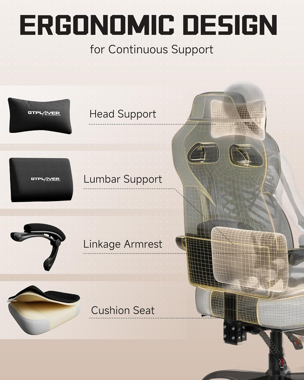 GTPLAYER Gaming Chairs for Adult - Ergonomic Big & Tall Gaming Seat with Footrest & Lumbar Support, Comfortable Office Chair 90-155° Reclining - Heavy Duty Wide Computer Seat, New Black