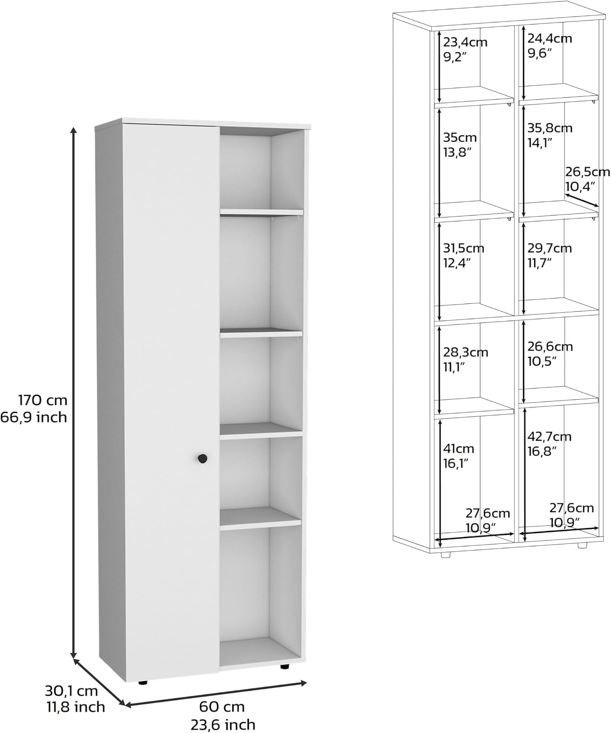 Large Capacity Kitchen Pantry Cabinet, 66.9" Slim Storage, 10 Shelves, Modern Design, White