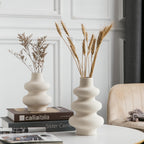 Ceramic Vase Set of 2 - Off White Boho Round Vases, Modern Pampas Vases, Dried Flower Vase Home Decor for Centerpieces Wedding Dinner Table Party Living Room Office Bedroom