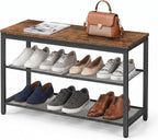 HOOBRO Shoe Bench, 3-Tier Shoe Rack, Industrial Shoe Organizer Storage Bench, 29.5 inches Entry Bench with Mesh Shelves, for Entryway, Living Room, Hallway, Easy Assembly, Rustic Brown BF75HX01