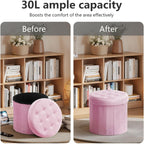 AmasSmile Storage Ottoman Folding Foot Rest Stool, 14x14x13 inch Small Leather Footstool Bench, Short Ottoman Bench, Storage Foot Rest Store, Blanket Chest, Rose Pink